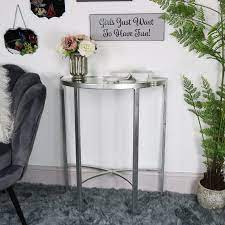 These small pieces can make a big impact. Antique Silver Mirrored Half Moon Console Table