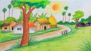 How To Draw Scenery Of Summer Season Step By Step Very Easy Easy Nature Drawings Drawing Scenery Easy Drawings