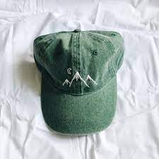 Mountains Away Embroidered Hat Etsy In 2021 Hand Embroidered Hat Hat Embroidery Embroidered Hats