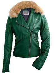 Plus Size Green Leather Jacket With Faux Fur Collar Leather Jackets Women Fur Leather Jacket Leather Jacket