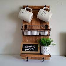 Wall Mounted Coffee Mug Holder Cup Rack K Cup Holder Shelf Etsy Coffee Mug Holder Mug Holder Farmhouse Mugs