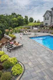 Distinguishing The Pool Deck From Patio Google Search Pools Backyard Inground Inground Pool Landscaping Backyard Pool Landscaping