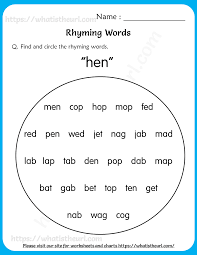 Rhyming words are easy to spot; Rhyming Words Worksheet 3 Your Home Teacher