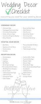 Wedding Decor Checklist Everything You Need To Plan Your Wedding Decor Wedding Decoration Checklist Wedding Reception Checklist Cocktail Hour Decor