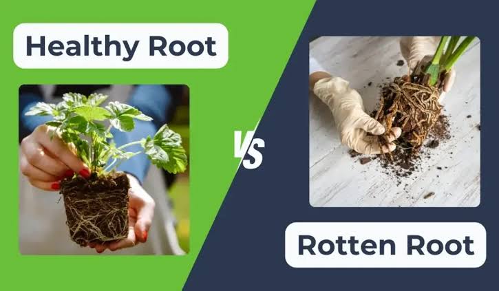 Healthy roots (left) vs. rotten roots (right), AI generated