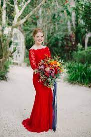 Hannah Nick S Colourful Outdoor Garden Wedding Red Lace Wedding Dress Red Wedding Gowns Red Wedding Dresses