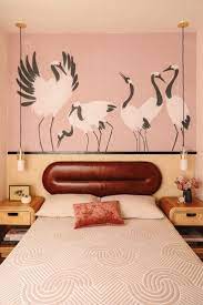 Diy Cane Headboard With Crane Mural Masculine Feminine Bedroom Featured On Lonny In 2021 Diy Leather Headboard Leather Headboard Luxe Bedroom