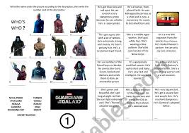 Think you know a lot about halloween? Who S Who In The Guardians Of The Galaxy 1 Esl Worksheet By Manueantich