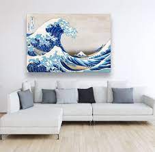 Beamer im wohnzimmer in der wandnische integrieren Kunst Grosse Welle Leinwand Blau Weiss Druck Auf Leinwand Wandbild Abstrakt Abstrakt Leinwandbilder