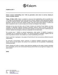 Последние твиты от eskom loadshedding (@eksdomsa). Eskom Hld Soc Ltd On Twitter Poweralert1 Eskom Cancels Loadshedding From 12 00 As Generation Units Return To Service Helping To Restore Available Capacity Https T Co Bizabyr5dz