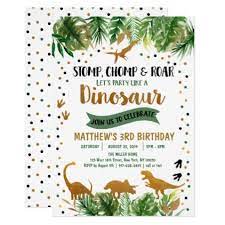 Dinosaur Green Gold Safari Birthday Invitation Zazzle Com Dinosaur Birthday Invitations Dinosaur Themed Birthday Party Dinosaur First Birthday