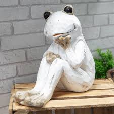 Wyfdc dwarf frog statue drain pipe guardian downspout extension gutter rain diverter garden outdoor decor resin crafts, funny resin sculpture for lawn yard. Large White Frog Garden Ornament Funny And Cute Whitewashed Frog Statue For Outdoors And Indoors