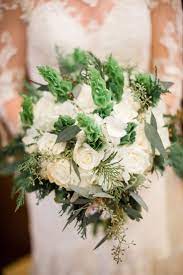 White And Green Wedding Bouquet Ivory And Green Wedding White Roses Bells Of Ireland Seeded Euca Green Wedding Bouquet Wedding Flowers Wedding Bouquets