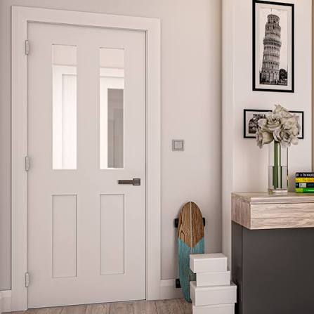 Deanta Eton Internal Door with 2 Panel and 2 Clear Glazed Light - White  Primed