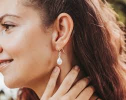 Teardrop Pearl Ear Earrings, Bridal & Bridesmaid Earring