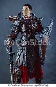 Its primary characteristics was that the armor was flexible and light. Portrait Of A Medieval Female Knight In Armor With The Sword And Shield In Hands Over Blue Background Canstock