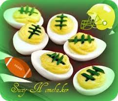 Packer Football Deviled Eggs Sure To Be A Hit At Your Next Party Go Pack Go Football Shaped Foods Super Bowl Food Food