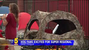 Razorback baseball, basketball, and football are a perennial threat for the sec title and are the pride of the arkansas faithful. Hog Fans Camp Outside Of Baum Walker Stadium For Super Regionals 5newsonline Com
