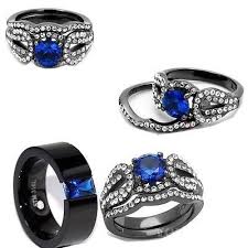 Black And Blue Wedding Ring Set His And Her Black Blue Cz Stainless Steel Engagement Wedding Ring Set Engagement Wedding Ring Sets Wedding Rings Mens Wedding Rings