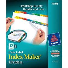 Avery Index Maker Print Apply Clear Label Dividers With Traditional Color Tabs 12 X Divider S Blank Tab S 12 Tab S Set 8 5 Divider Width
