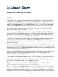 Pinang gazette and straits chronicle (george town, pulau pinang, malaysia : Forbes Lists 14 Malaysian Billionaires Business Times