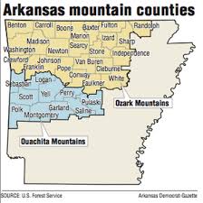 A Map Showing Arkansas Mountain Ranges Arkansas Mountains