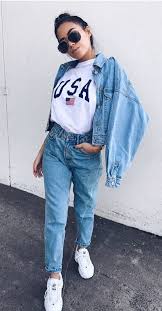 Thankfully, they are trending too. Cool Outfit Printed Tee Denim Jacket Boyfriend Jeans Sneakers Boyfriend Jeans Jeans And Sneakers Outfit Boyfriend Jeans Outfit