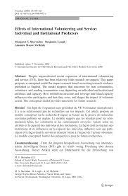 Pdf Effects Of International Volunteering And Service Individual And Institutional Predictors