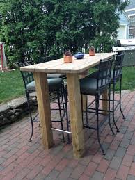 We Wanted A Bar Height Table So Found An Old Picnic Table Refinished It And Sanded Some Timbers To Crea Outdoor Bar Table Outdoor Wood Bar Outdoor Patio Bar