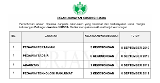 Tarikh tutup permohonan pada 26 disember 2017 (selasa). Permohonan Jawatan Kosong Terkini Risda Kerja Kosong Kerajaan