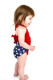 Baby Bathing Suit Red And Blue With White Stars Red White And Blue Pat Hisopal Art Swimwear Fashion