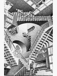 Despite wide popular interest, escher was for long somewhat neglected in the art world, even in his native netherlands. Masque Mc Escher Par Moviesncartoons Escher Art Mc Escher Art Stair Art