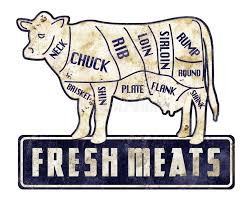 Fresh Meats Beef Cuts Sign Vintage Grunge Retro Butcher Shop