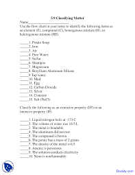 Classifying Matter General Chemistry Assignment Docsity