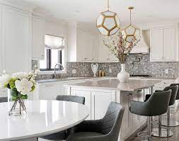 Dining table set for 4,modern kitchen table and chairs for small space,round glass dining table+faux leather dining room chairs set of 5 pieces,easy assembly for home business(table+4 white chairs) 4.6 out of 5 stars 66 Gray Leather Dining Chairs With Round White Dining Table Transitional Kitchen