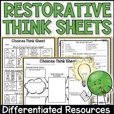 restorative practices behavior reflection think sheets shop the responsive counselor