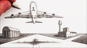 How To Draw An Airplane And Airport In 2 Point Perspective Narrated Step By Step Free Art Video Tutorial Easy Drawings Point Perspective Drawings