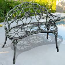 Patio Garden Bench Chair Style Porch Cast Aluminum Outdoor Rose Antique Green Furniture Garden Bench Aluminium Outdoor Furniture Patio Bench