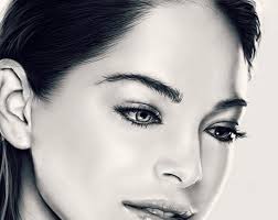 Kristin Kreuk, art, bw, girl, black, face, white, woman, HD wallpaper