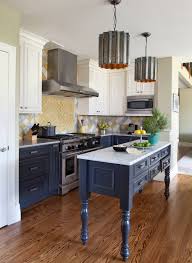 The color of the kitchen cabinets bring life to the area. 75 Beautiful Dark Wood Floor Kitchen With Blue Cabinets Pictures Ideas July 2021 Houzz