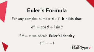 Euler's formula states that for any real number x: Mathtype On Twitter Euler S Formula Works On All Complex Numbers But When Evaluated At Theta Pi It Yields The Archfamous And Beautiful Euler Identity Complexanalysis Mathtype Https T Co Lotsdqjvpo