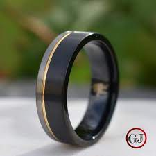 Tungsten Ring Black And Silver Brushed With Gold Accent Mens Etsy Mens Wedding Bands Tungsten Mens Wedding Bands Black Rings