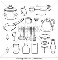 Kitchen utensils and cookware hand drawn kitchen and restaurant utensils spatula, whisk, strainer, spoon. Vector Kitchen Tools Vector Photo Free Trial Bigstock