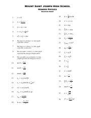 Physics Equation Sheet Mount Saint Joseph High School Honors Physics Equation Sheet 19 1 20 2 21 3 22 4 23 5 24 6 The Slope Of A Distance Vs Time Course Hero