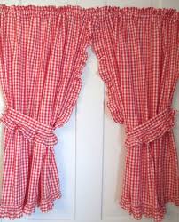 red white gingham curtains 2 panels
