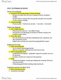A lie detector test follows you pulse, if you are asked a question and your heart rate rises or falls then it will be a lie. Psyc 3210u Lecture Notes Spring 2018 Lecture 3 Polygraph Ground Truth John B Larson