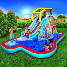 Banzai Splash Blast Lagoon Inflatable Outdoor Water Slide Backyard Pool Backyard Design Idea Backyard Water Parks Inflatable Water Park Water Slides Backyard