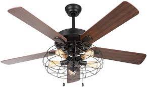 Outdoor, flush mount & more from shades of light! Amazon Com Co Z Caged Industrial Ceiling Fan With Lights 52 Farmhouse Ceiling Fan Black For Bedroom Dining Room Living Room Kitchen Rustic Ceiling Fan Light Fixture With 5 Plywood Blades Cherry Or Walnut