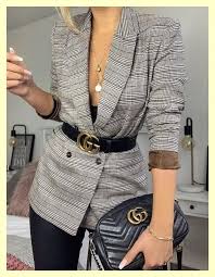 Look Blazer Xadrez Com Cinto Na Preto Gucci Na Cintura Modefemme Look Blazer Xadrez Com Cinto Na Preto Guc Idee Vestito Abbigliamento Alla Moda Idee Di Moda