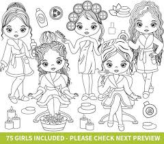 Black And White Table And Chair Clipart 75 Spa Girls Clipart Vector Spa Girl Spa Party Clipart Spa Etsy Girl Clipart Spa Girl Clip Art